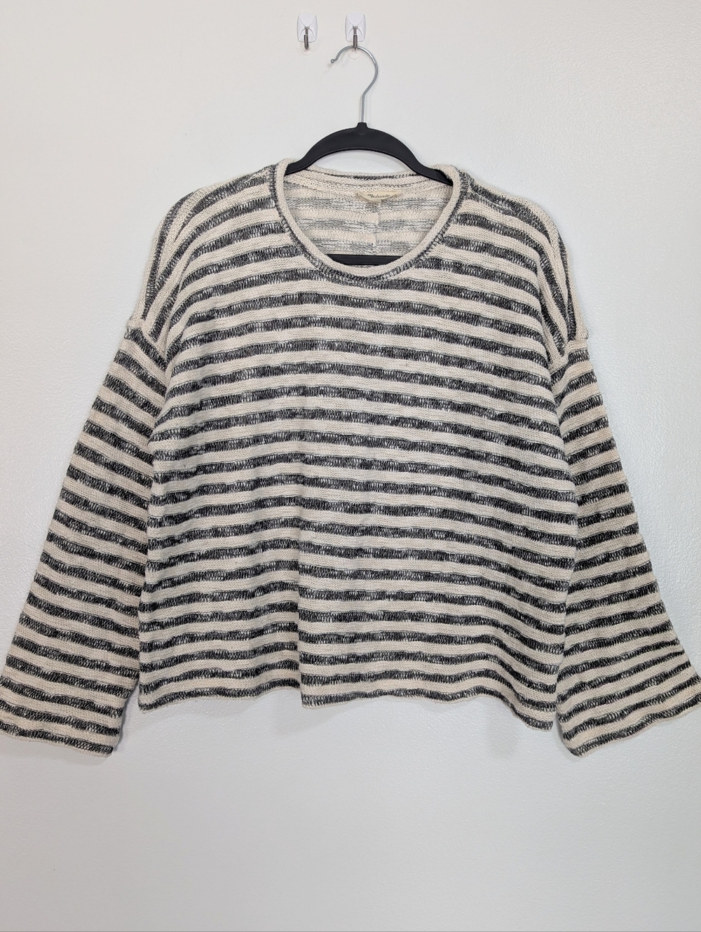 Madewell Cream & Black Textured Stripe Boxy Knit Pullover Sweater Size Large